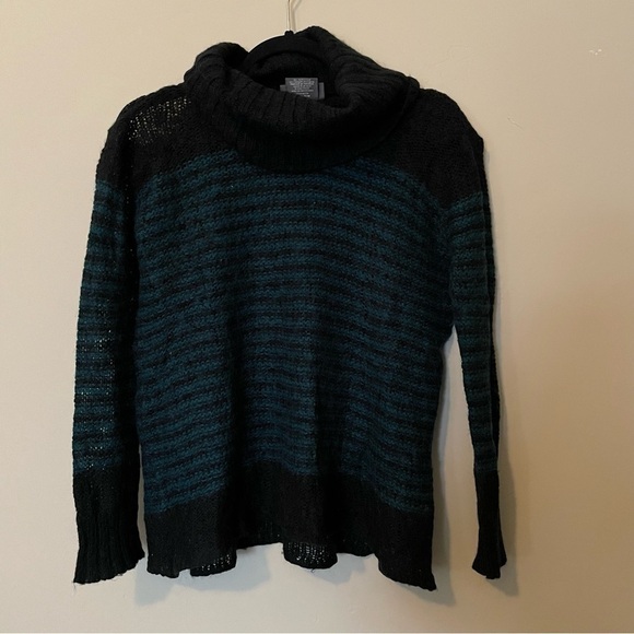 Wooden Ships Black and Blue Stripe Wool Blend Lightweight Sweater - Picture 1 of 7